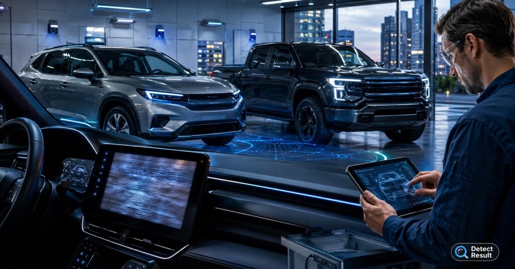 NHTSA Honda rearview camera recall with futuristic vehicle safety dashboard
